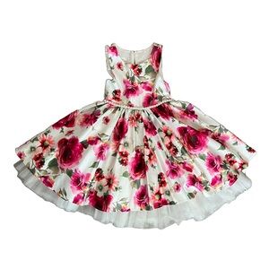 American Princess Girls floral print satin dress with pearl waist in size 6X